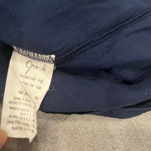 [48/US:L]Grandi Navy Blue Cotton Tunic Blouse with White Floral Embroidery TKY - Picture 7 of 7